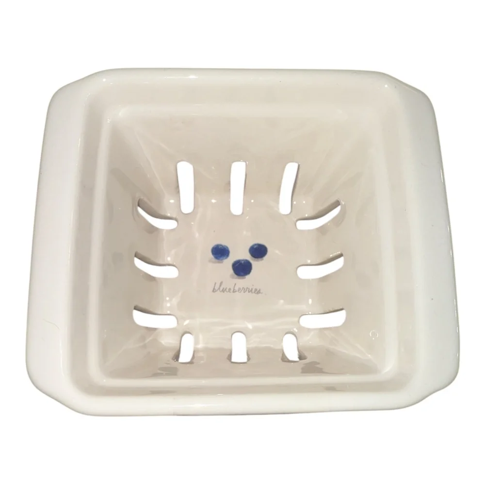 Ceramic Blueberry Strainer, White Porcelain Kitchen Colander with Drainage Holes